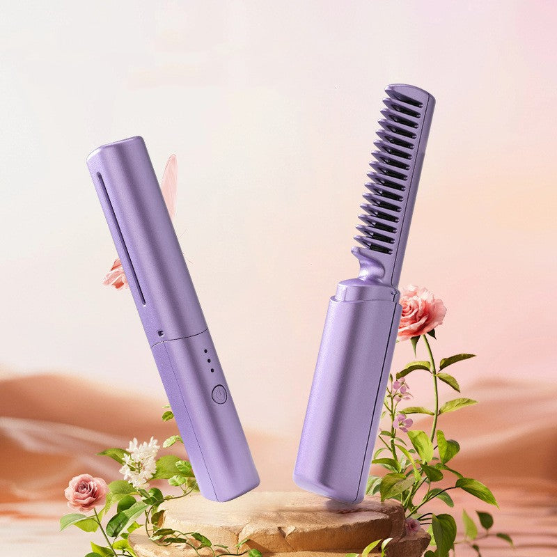 Professional Wireless Hair Straightener Curler Comb Fast Heating Negative Ion St