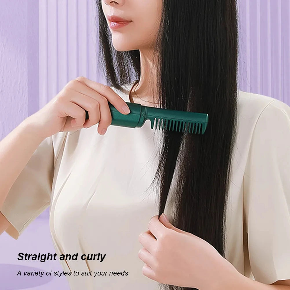 Professional Wireless Hair Straightener Curler Comb Fast Heating Negative Ion St