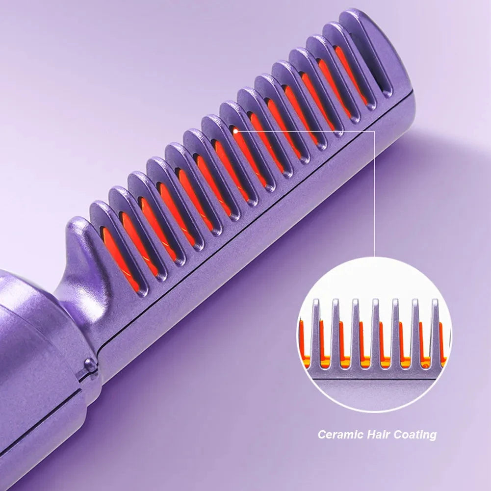 Professional Wireless Hair Straightener Curler Comb Fast Heating Negative Ion St